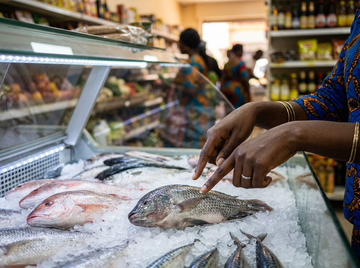 Cliente choisissant du poisson